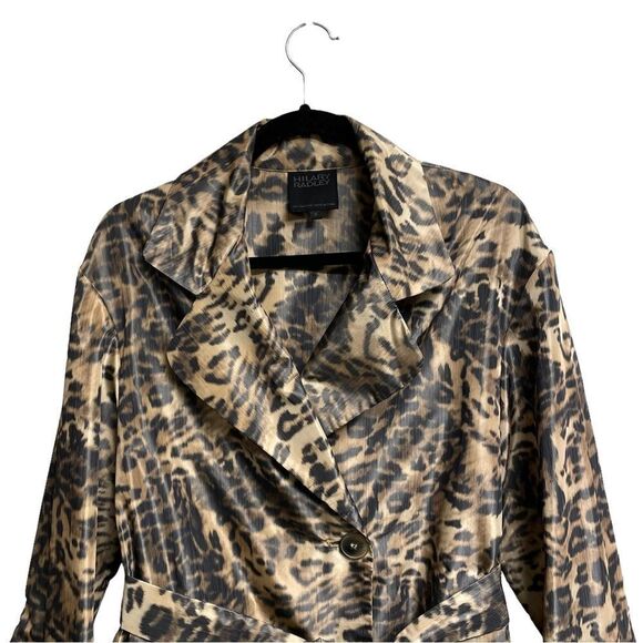 HILARY RADLEY Leopard Print Button Front Trench Coat Belt Tan Black 6 - Picture 2 of 6